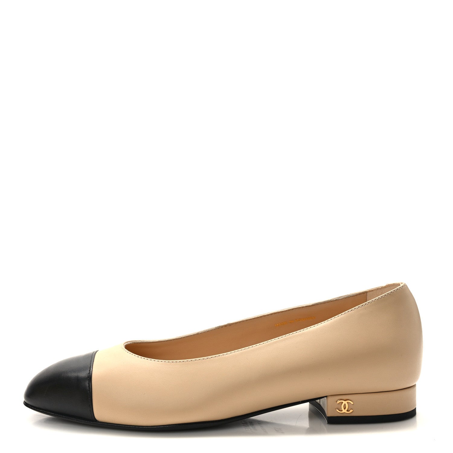Chanel Lambskin Cap Toe CC Uniform Ballerina Flats 37.5 Beige Black 1 of 9