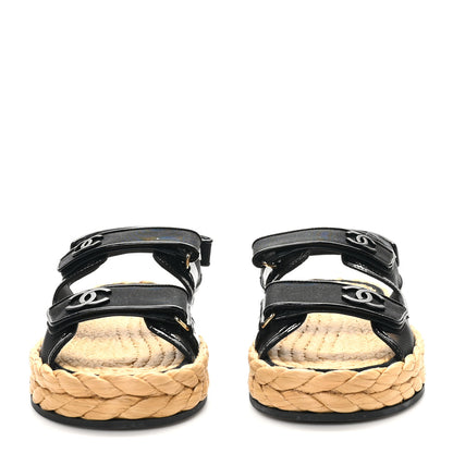 Chanel Mesh Patent Calfskin Velcro Dad Sandals 40 Black 3 of 10