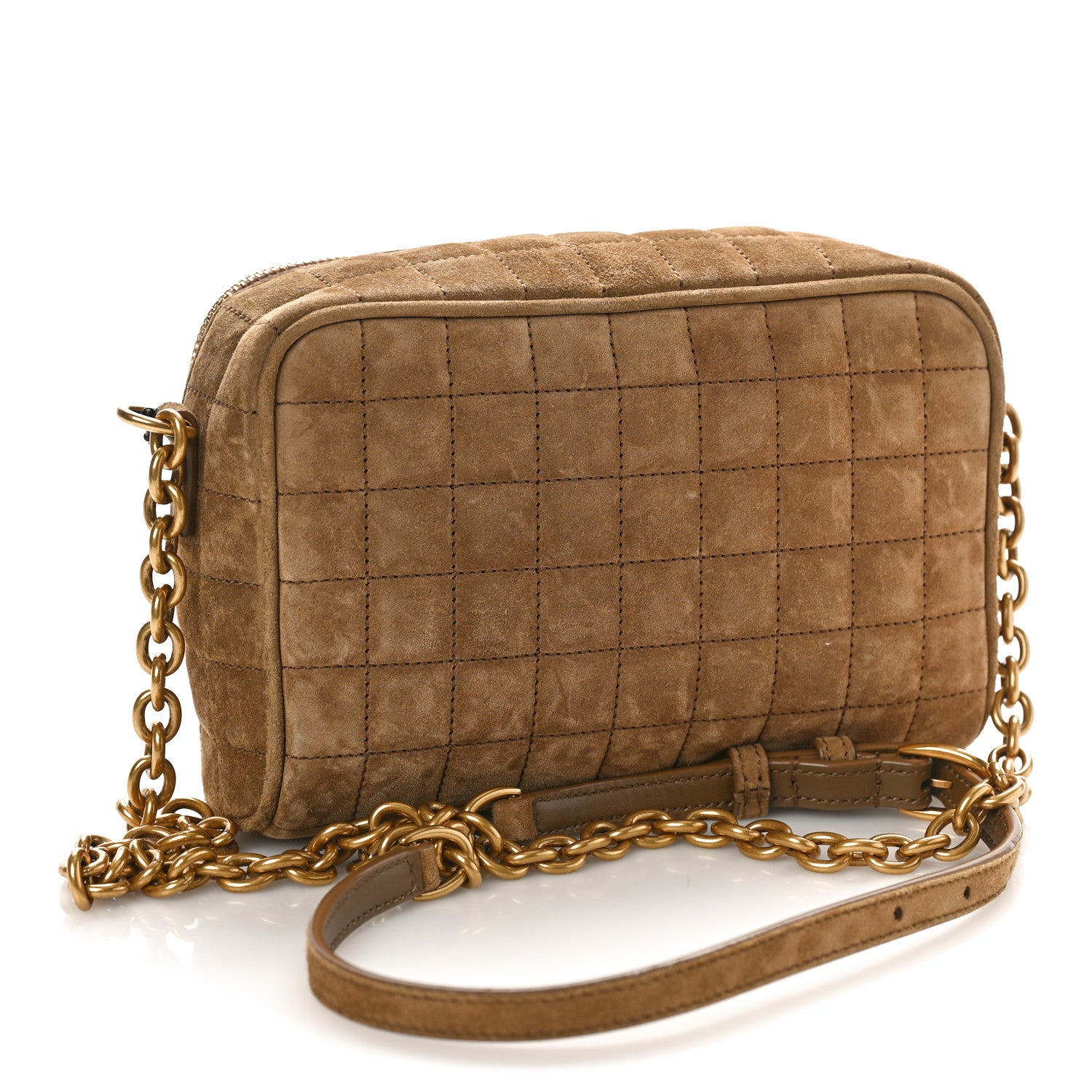 Saint Laurent Suede Calfskin Mini Quilted Monogram Camera Bag Golden Leaf 3 of 10