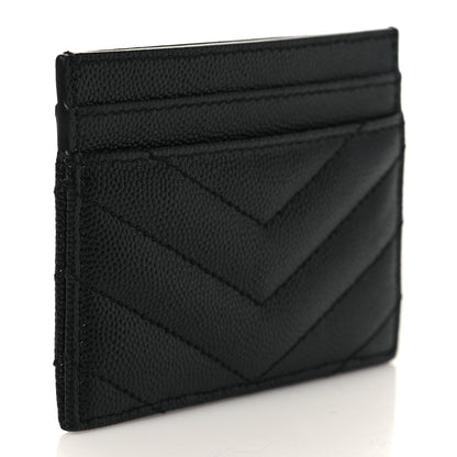 Saint Laurent Grain De Poudre Matelasse Chevron Monogram Credit Card Case Black 3 of 7