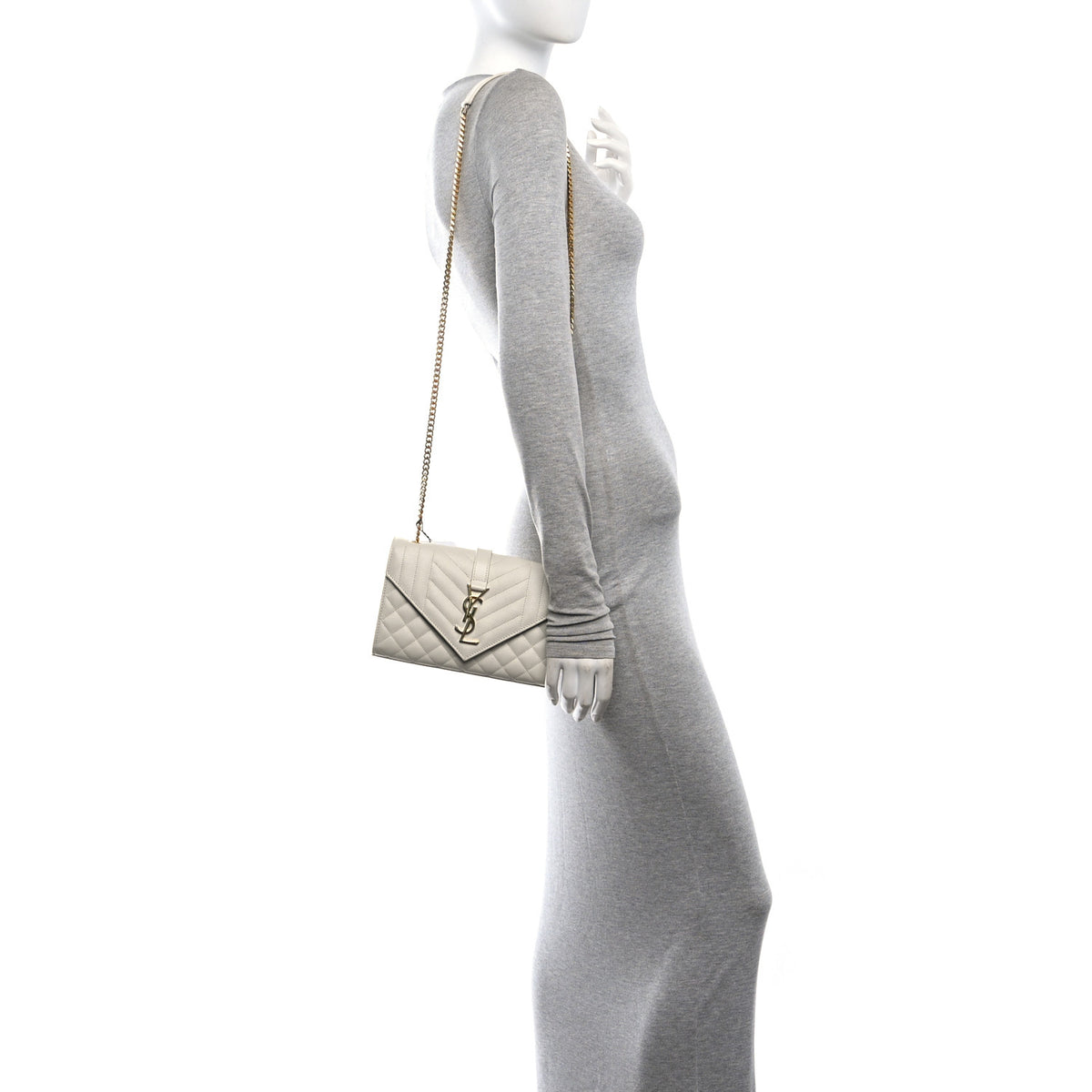 Saint Laurent Grain De Poudre Textured Mixed Matelasse Triquilt Small Monogram Satchel Crema Soft 2 of 10