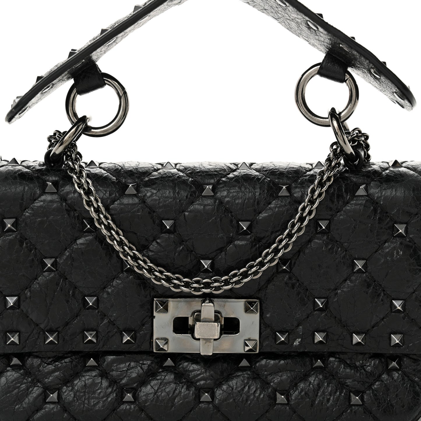 Craquele Nappa Small Rockstud Spike Shoulder Bag Black