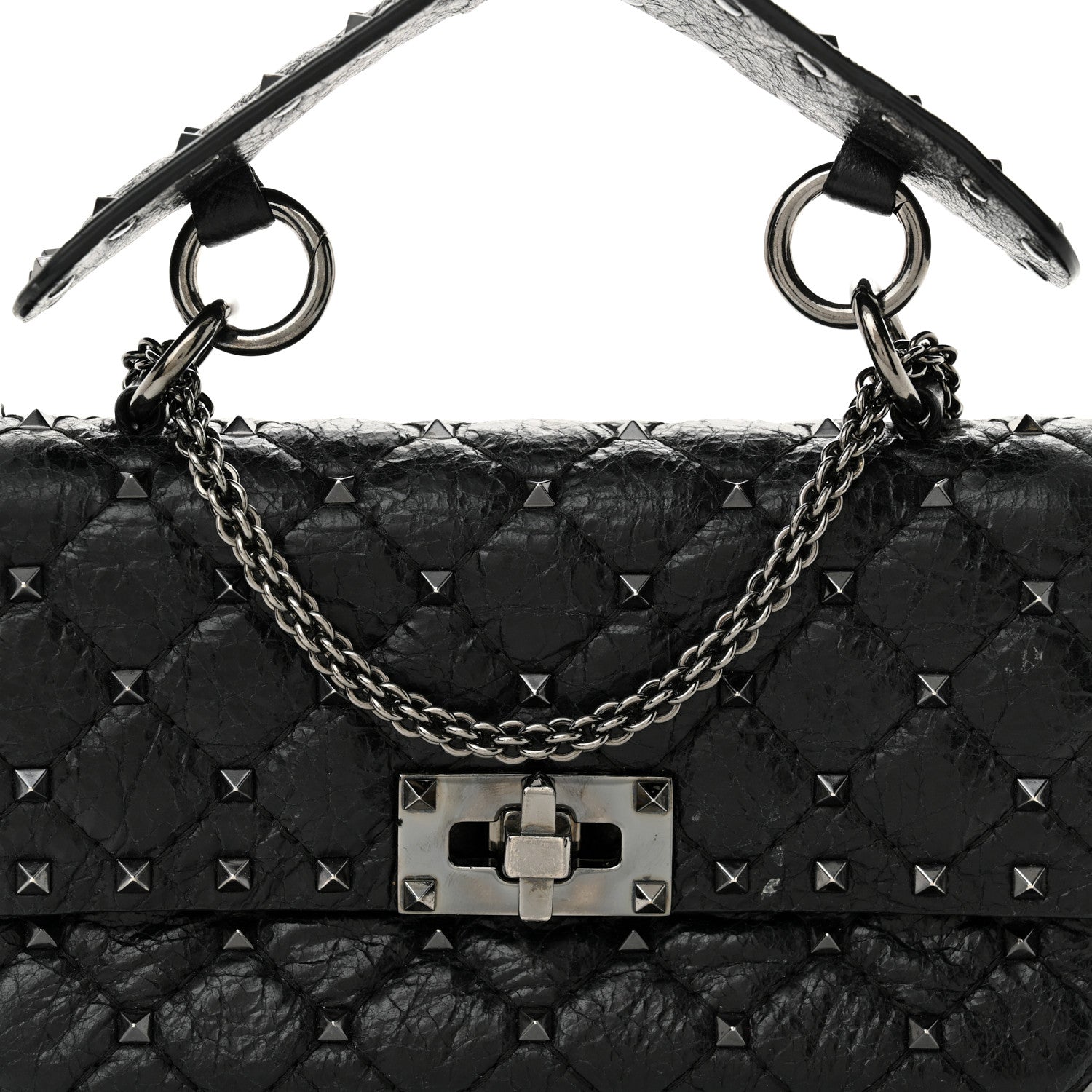 Valentino Garavani Craquele Nappa Small Rockstud Spike Shoulder Bag Black 7 of 13