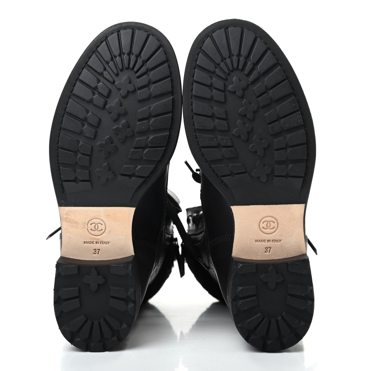 Chanel Calfskin Shearling Quilted Cap Toe Combat Boots 37 Black 5 of 9