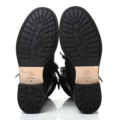 Chanel Calfskin Shearling Quilted Cap Toe Combat Boots 37 Black 5 of 9