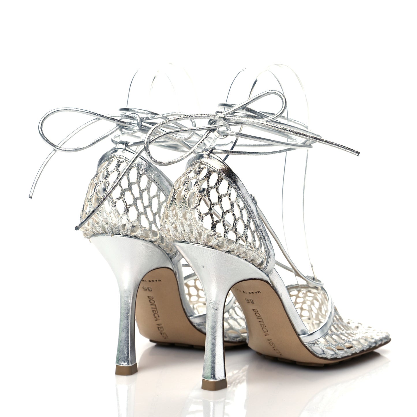 Mesh Metallic Nappa Stretch Ankle Tie Sandals 35 Silver