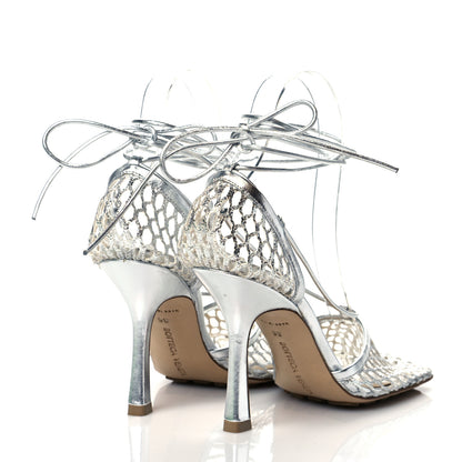 Bottega Veneta Mesh Metallic Nappa Stretch Ankle Tie Sandals 35 Silver 4 of 9