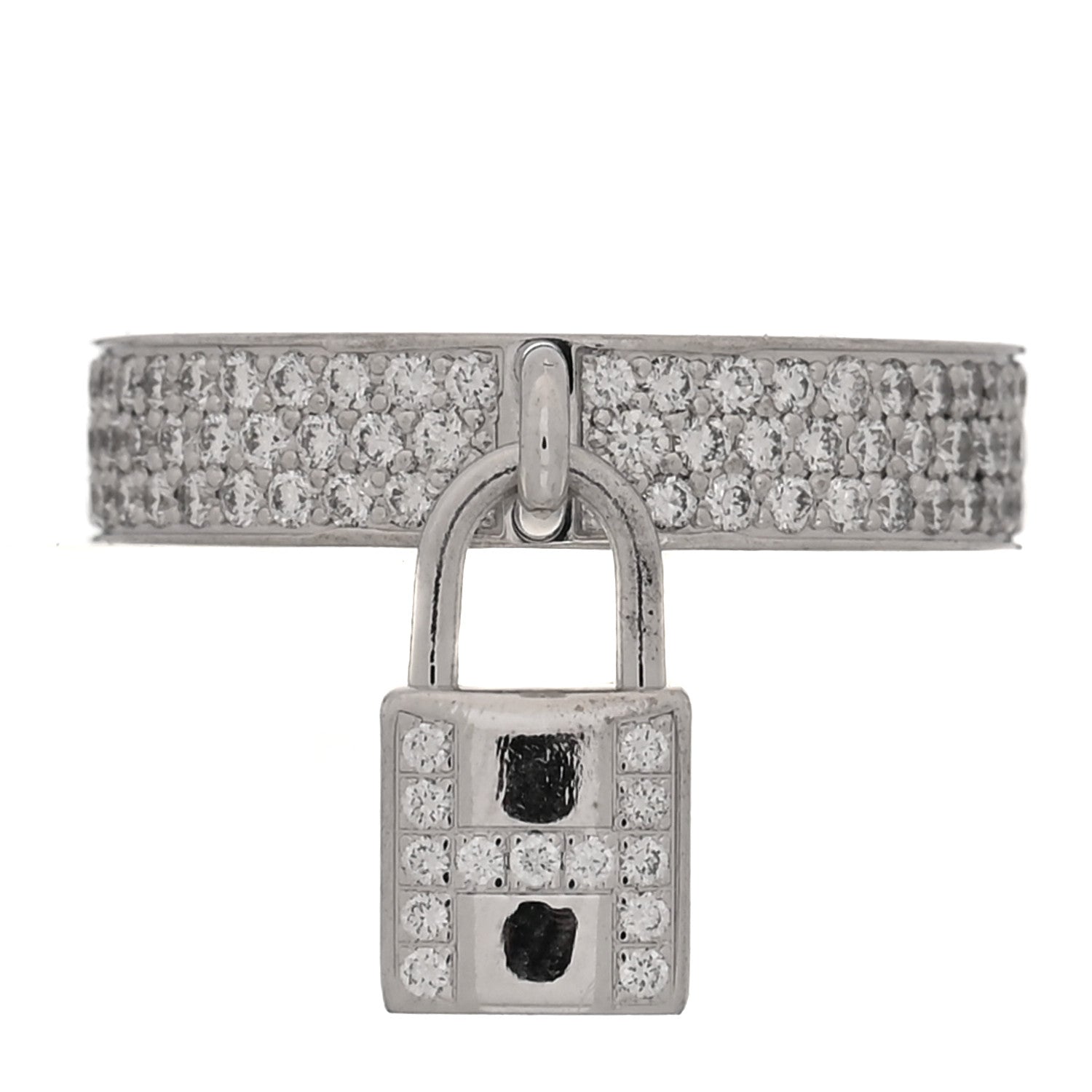 Hermes 18K White Gold Diamond MM Kelly Clochette Ring 50 5.25 1 of 7