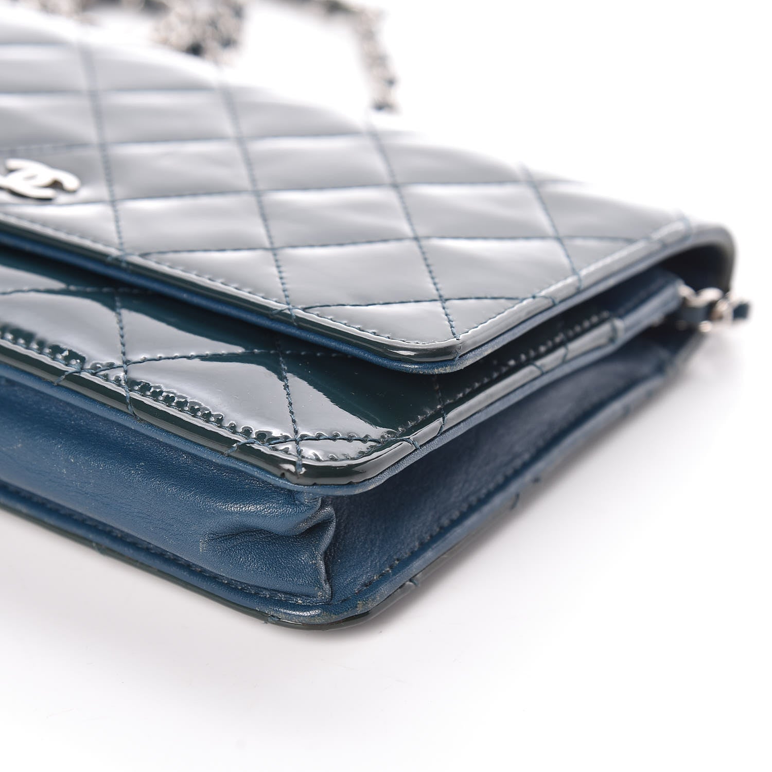 Chanel Patent Quilted Wallet On Chain WOC Blue 6 of 11