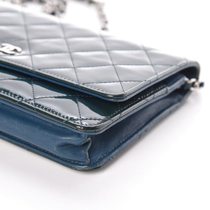 Chanel Patent Quilted Wallet On Chain WOC Blue 6 of 11