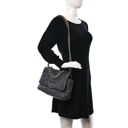 Chanel Lambskin Quilted Large Chanel 19 Flap Dark Grey 2 of 10