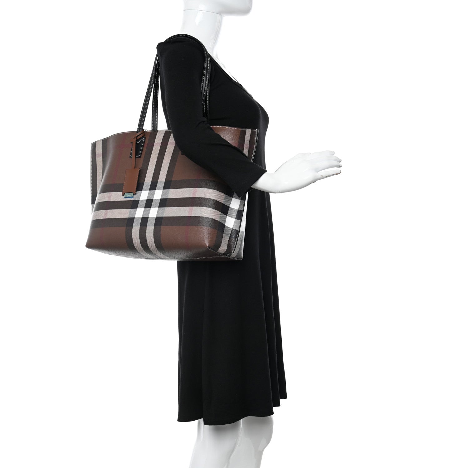 Burberry E-Canvas Check Medium Tote Dark Birch Brown 2 of 10