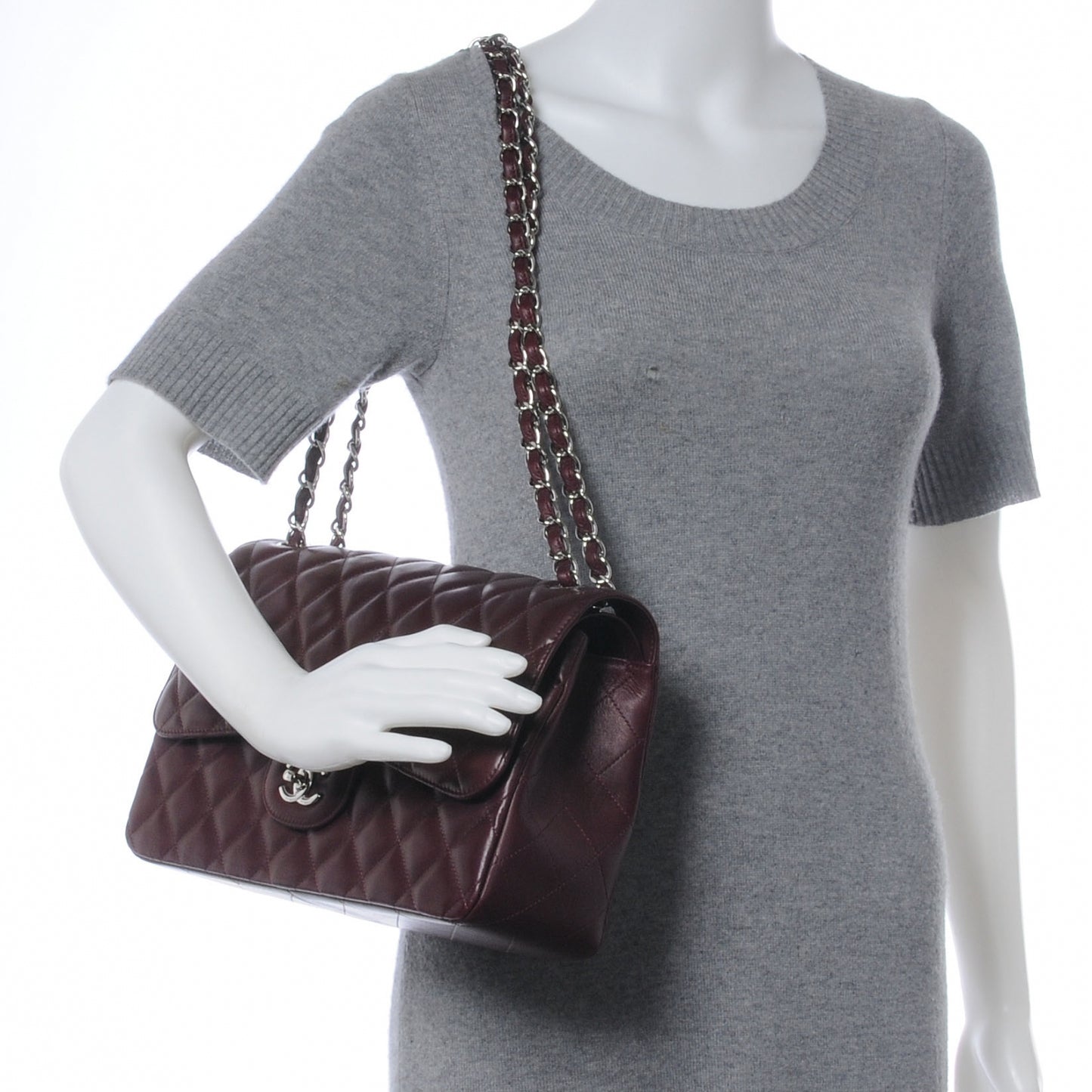 Lambskin Quilted Jumbo Double Flap Bordeaux