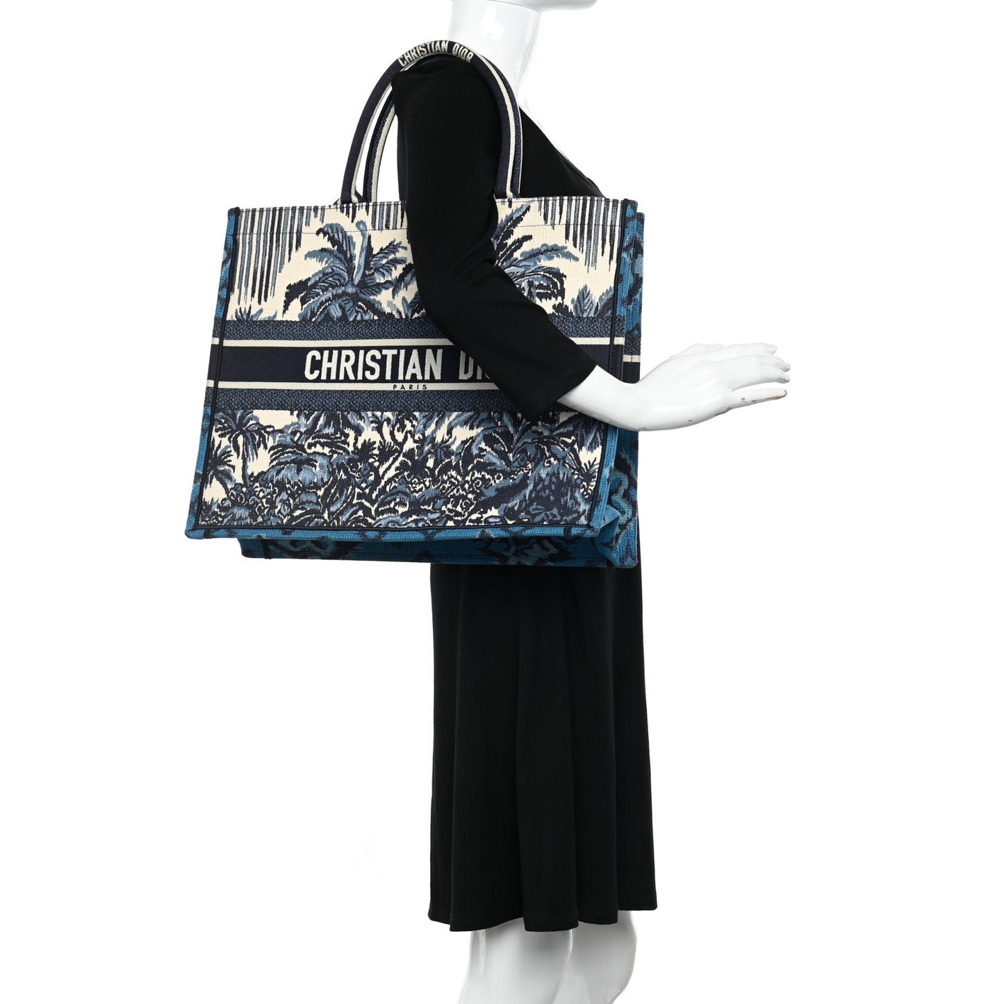 Canvas Embroidered Large Palm Tree Toile De Jouy Book Tote Blue Multicolor