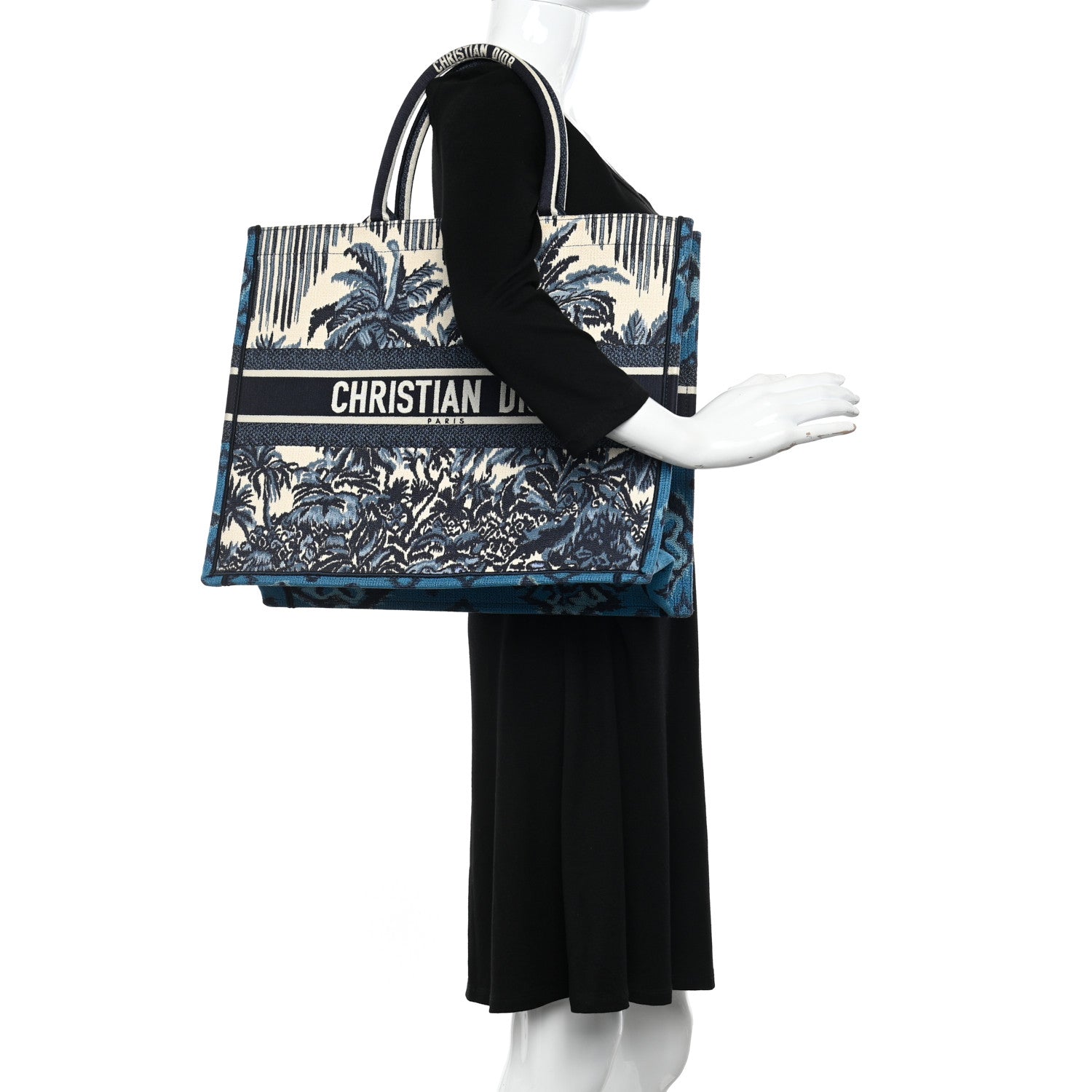 Christian Dior Canvas Embroidered Large Palm Tree Toile De Jouy Book Tote Blue Multicolor 2 of 10