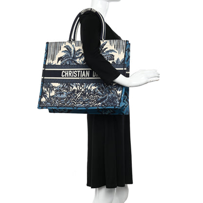 Christian Dior Canvas Embroidered Large Palm Tree Toile De Jouy Book Tote Blue Multicolor 2 of 10