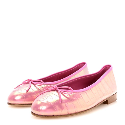Chanel Iridescent Calfskin Crocodile Embossed Ballerina Flats 36.5 Pink 4 of 9