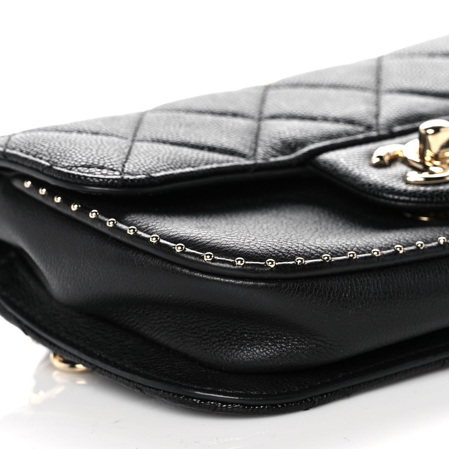Caviar Quilted Studded Flap Waist Bag Black