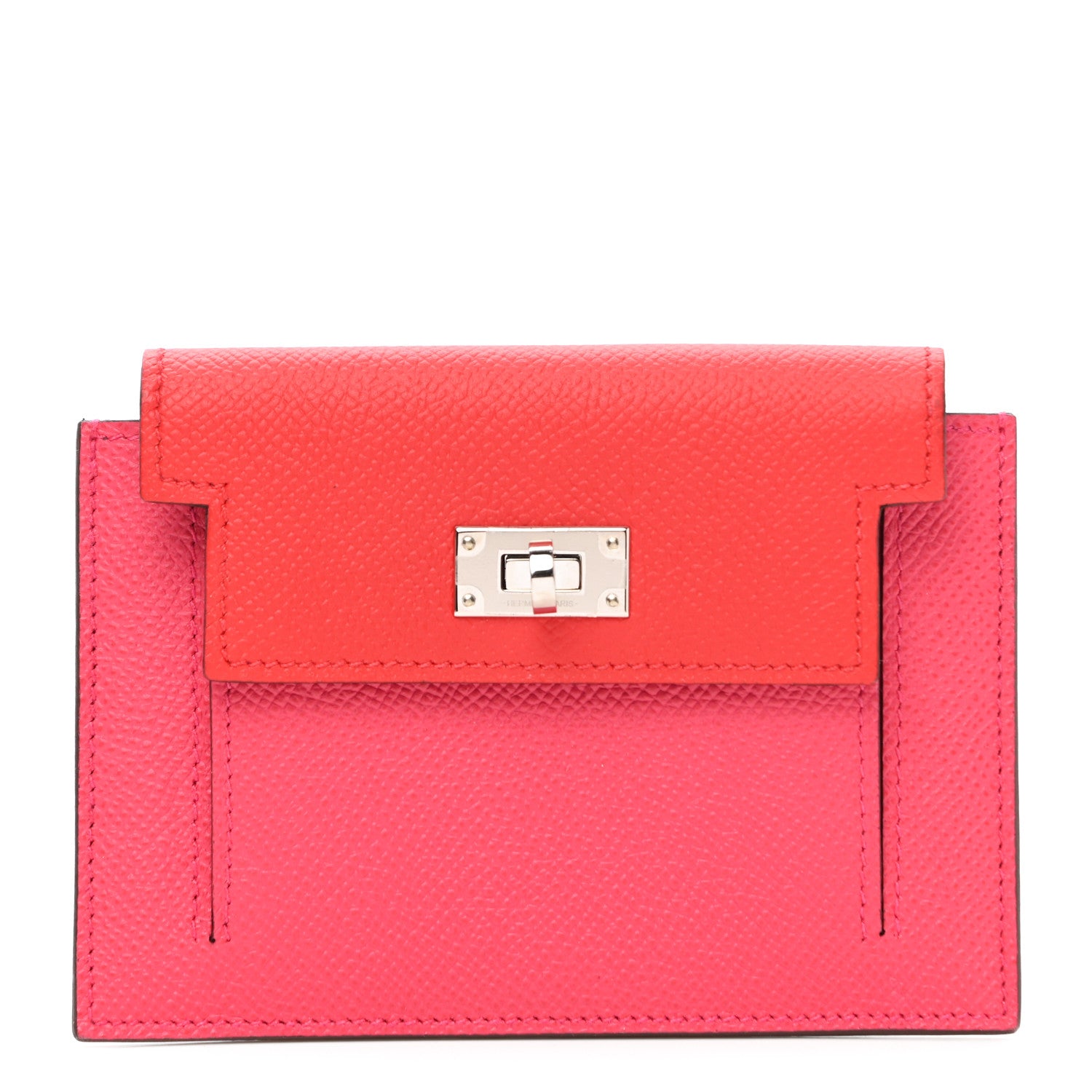 Hermes Epsom Tri-Color Kelly Pocket Compact Wallet Rouge Coeur Rose Extreme Bleu Zanzibar 1 of 7