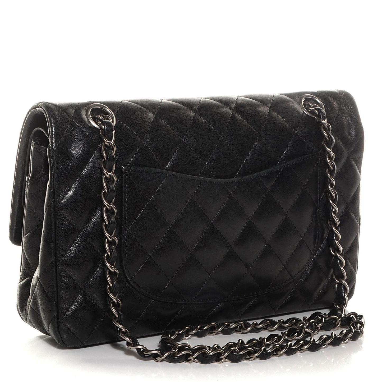 Washed Lambskin Quilted Hybrid Jumbo Double Flap Black