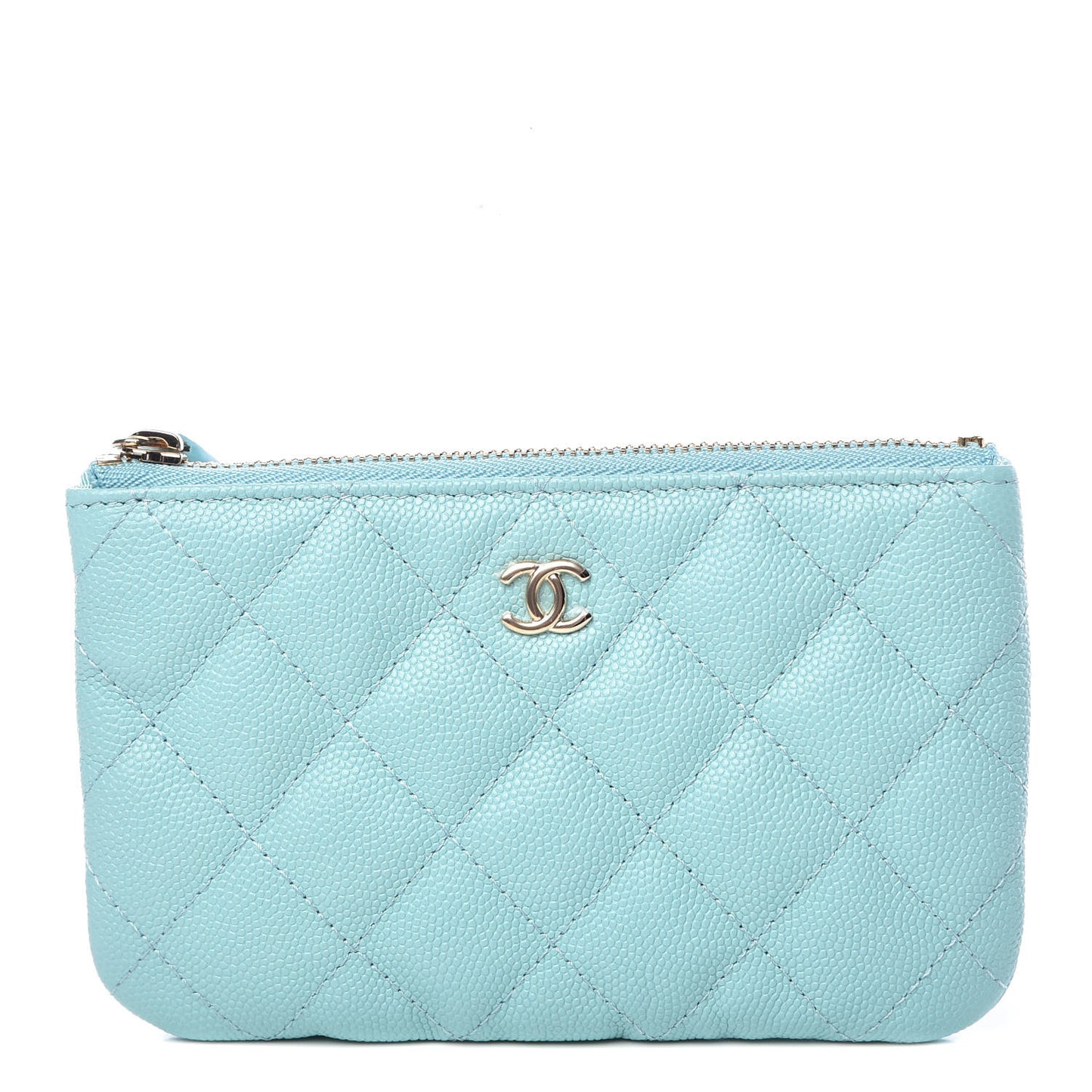 Caviar Quilted Small Cosmetic Case Light Blue