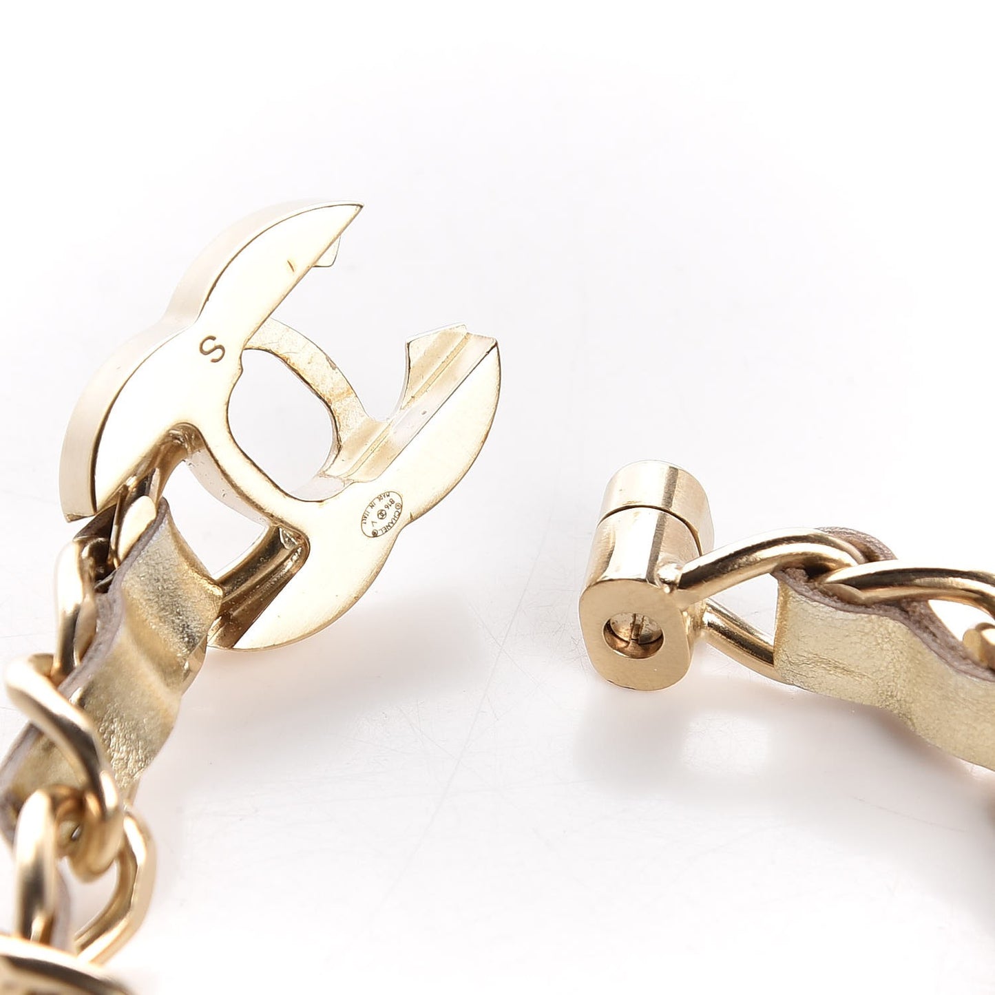 Metallic Lambskin CC Turnlock Double Chain Bracelet S Light Gold