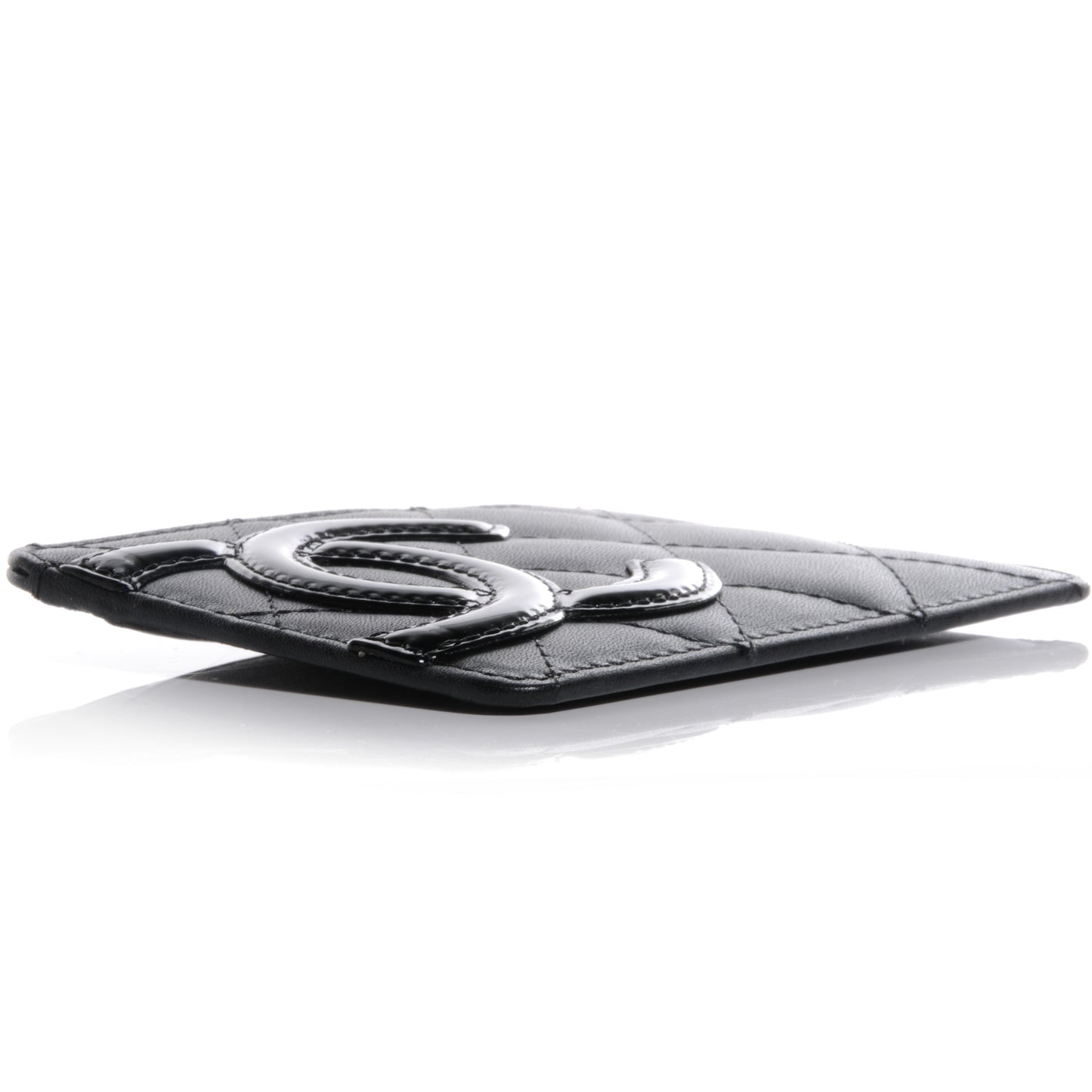 Calfskin Quilted Cambon Card Holder Black