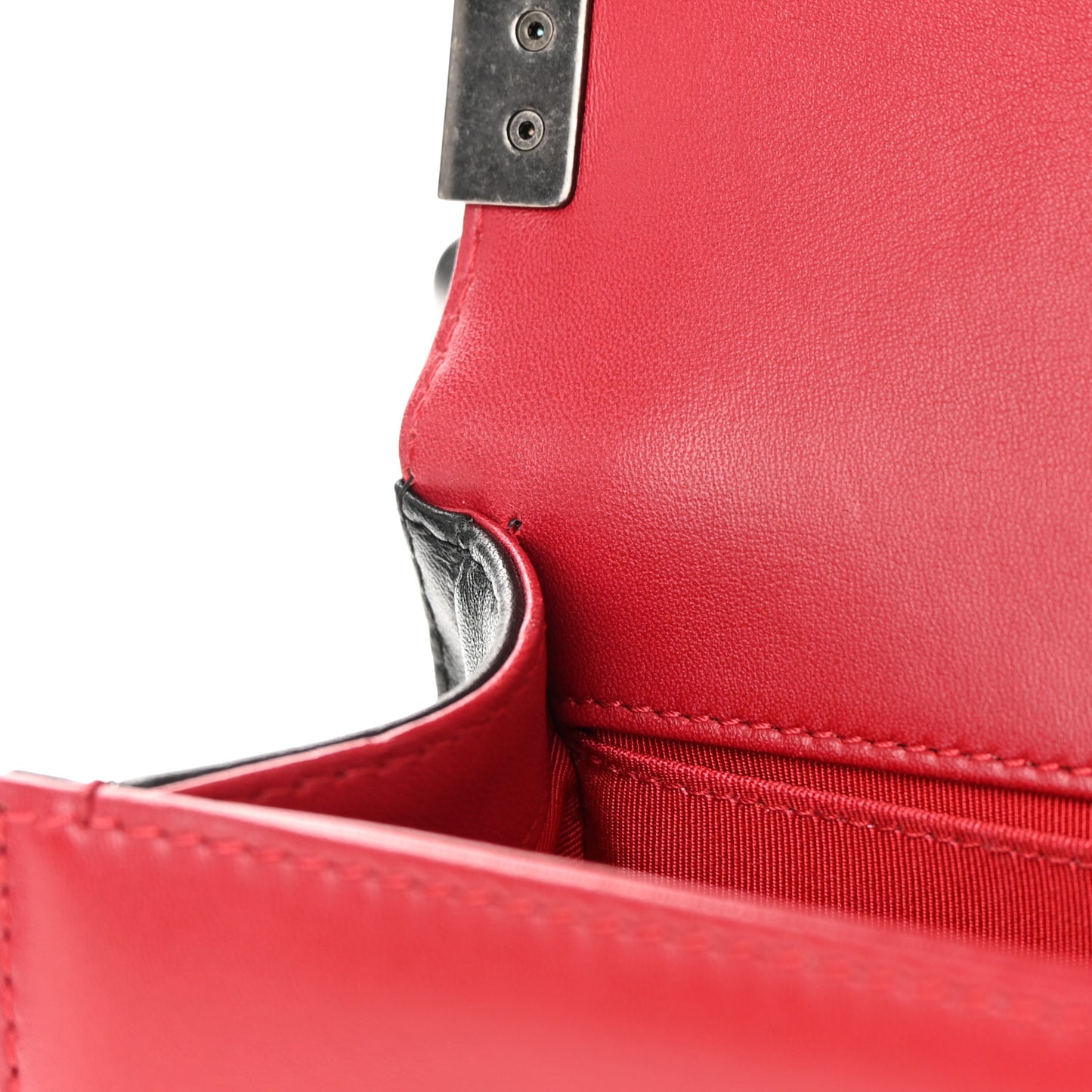 Lambskin Quilted Medium Boy Flap Black Red
