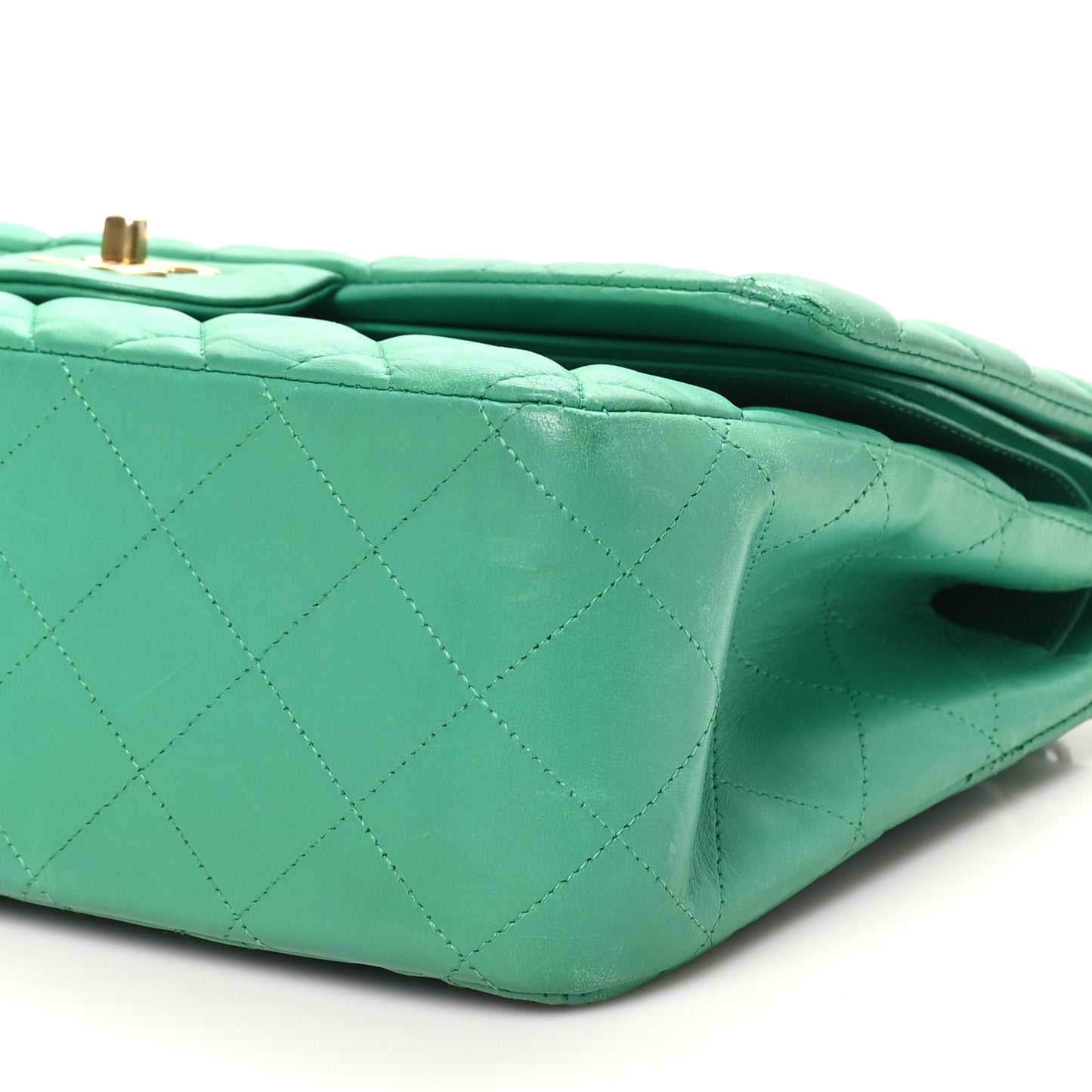 Lambskin Quilted Jumbo Double Flap Green