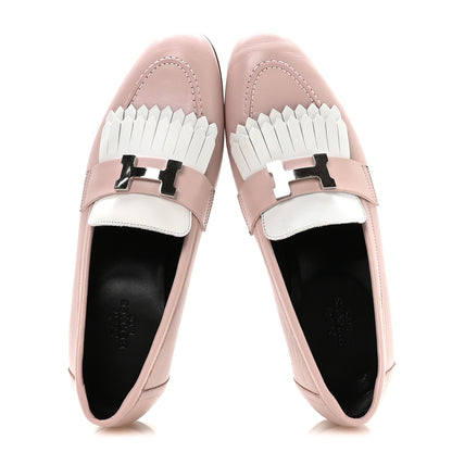 Hermes Goatskin Womens Royal Loafers 37.5 Rose Porcelain White 2 of 9