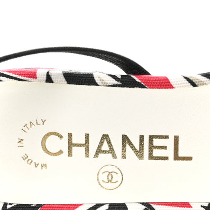 Chanel Printed Fabric Grosgrain Cap Toe CC Slingback Flats 37 Red Black White 7 of 9