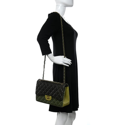 Chanel Lambskin Quilted Tri-Color Jumbo Double Flap Green Brown 2 of 14