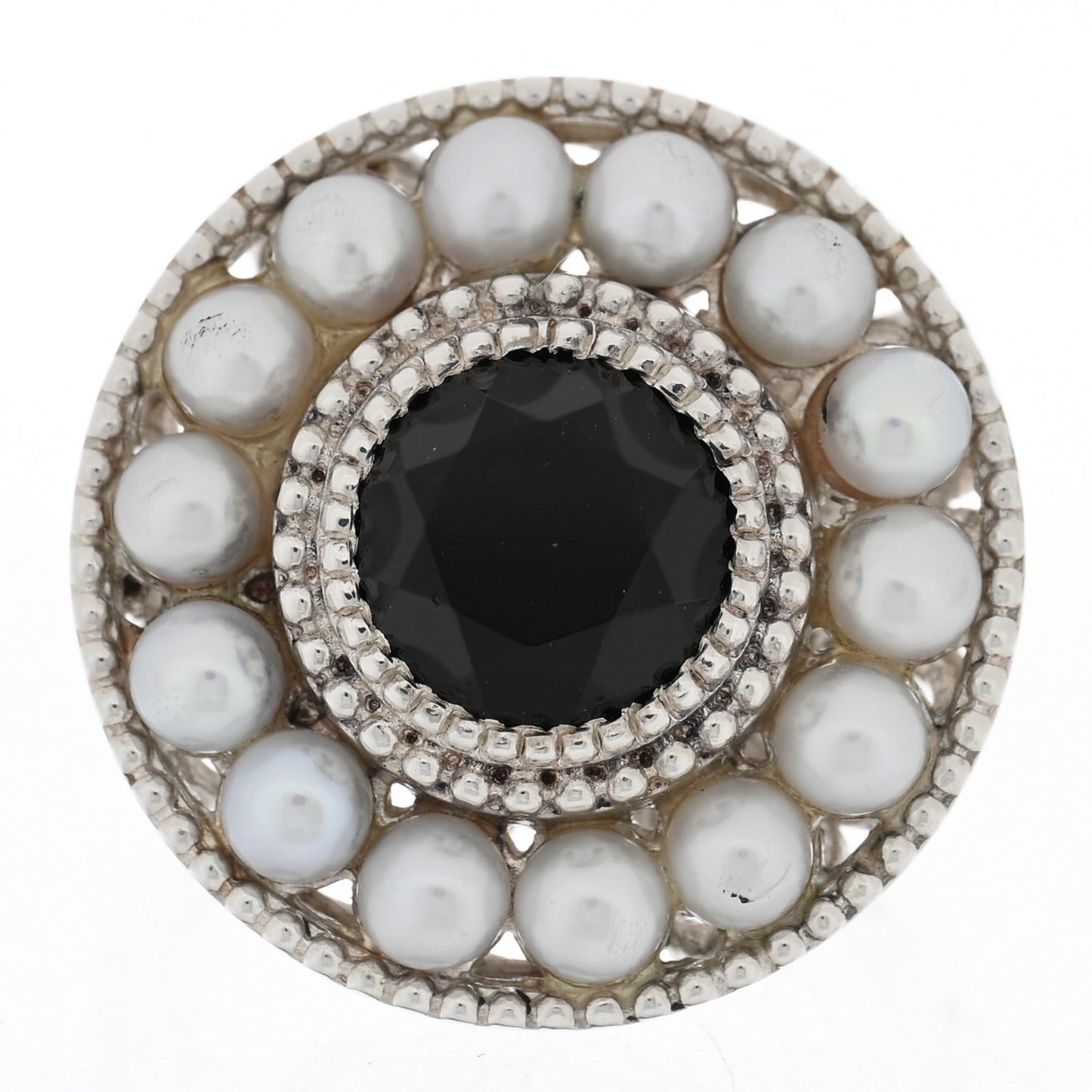 Sterling Silver Black Onyx Freshwater Cultured Pearl Ziegfeld Ring 49 5