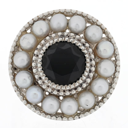 Tiffany Sterling Silver Black Onyx Freshwater Cultured Pearl Ziegfeld Ring 49 5 1 of 4