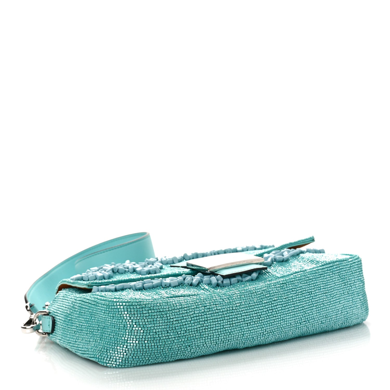 Fendi Rolling Stone Vitello Seta Bead Embroidered Re-Edition Baguette Spring Turquoise 4 of 8