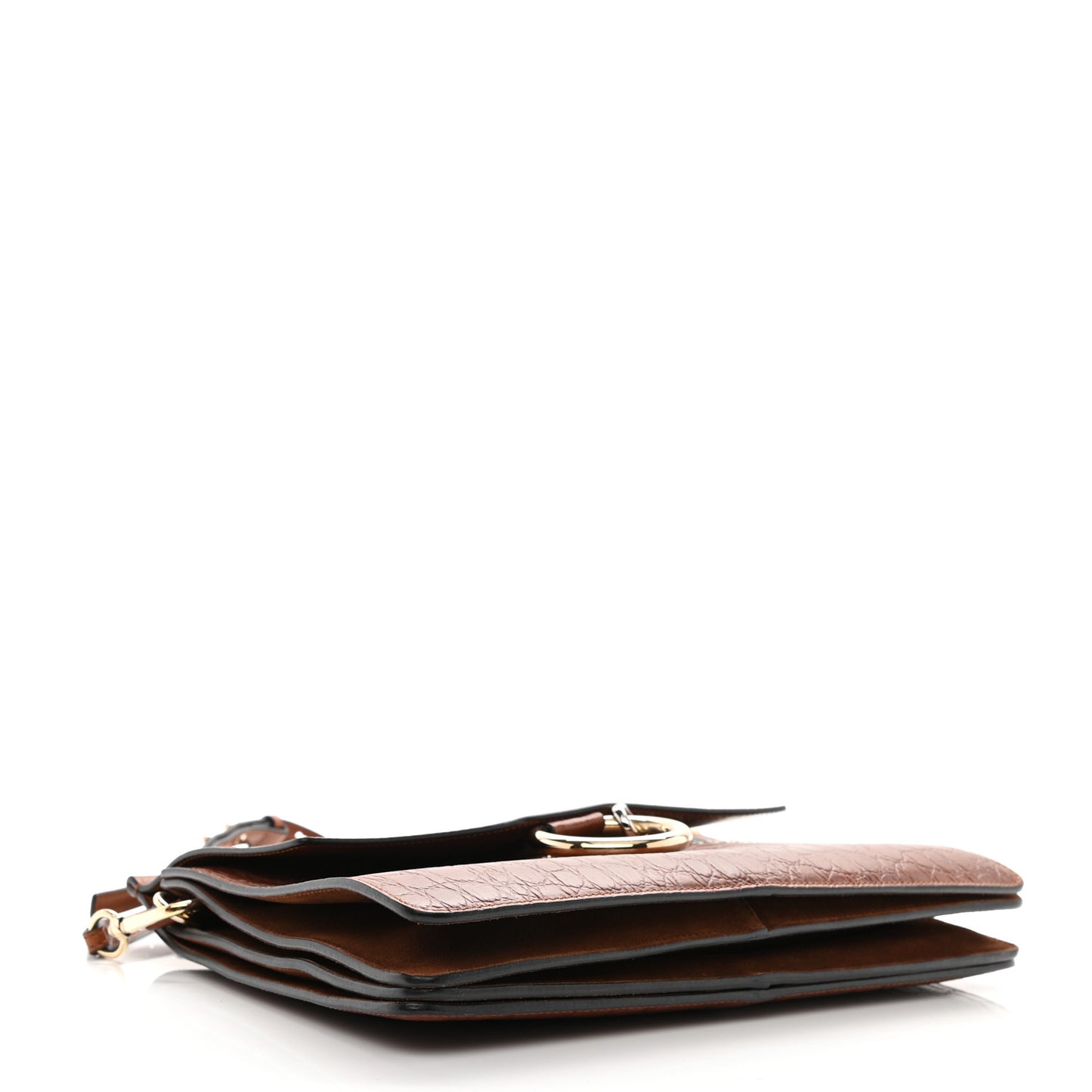 Calfskin Crocodile Embossed Medium Faye Shoulder Bag Mahogany