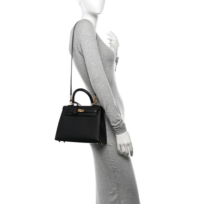 Hermes Epsom Horseshoe Kelly Sellier 25 Black Rouge Grenat 2 of 11