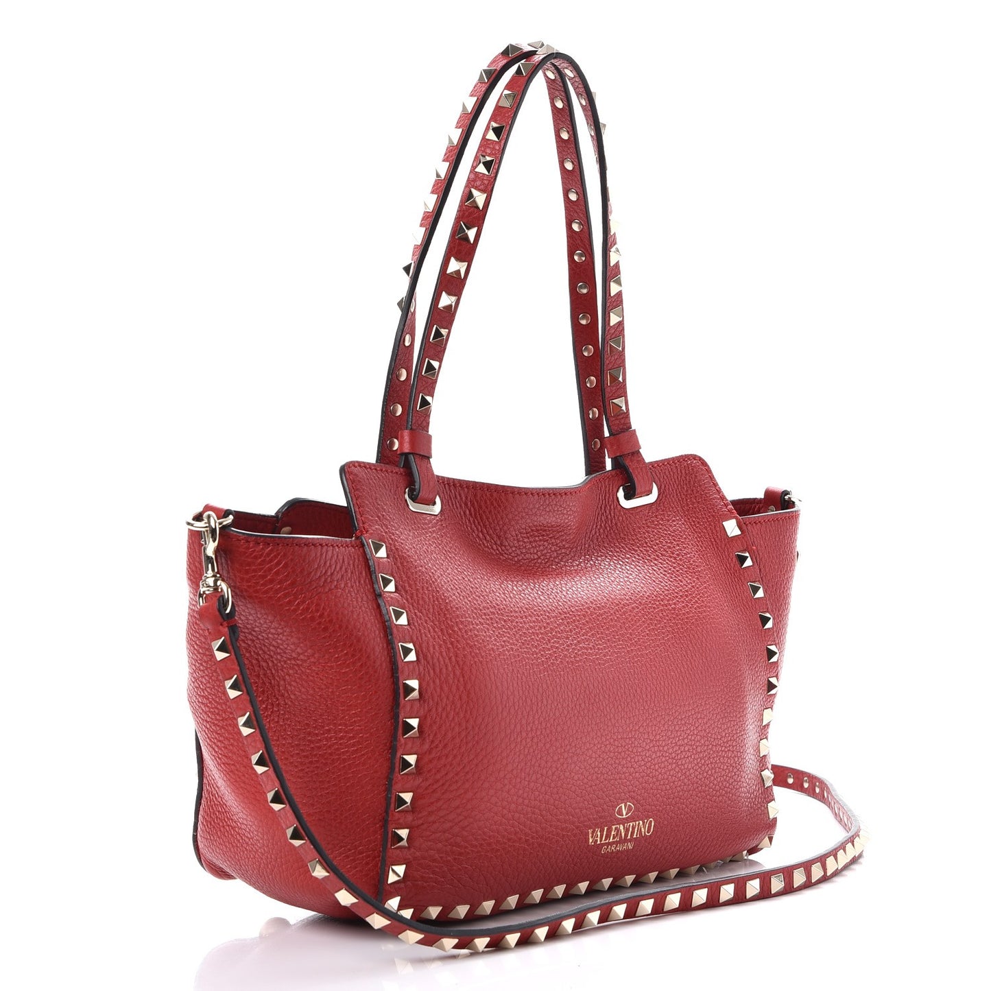 Grained Calfskin Small Rockstud Tote Rosso Valentino