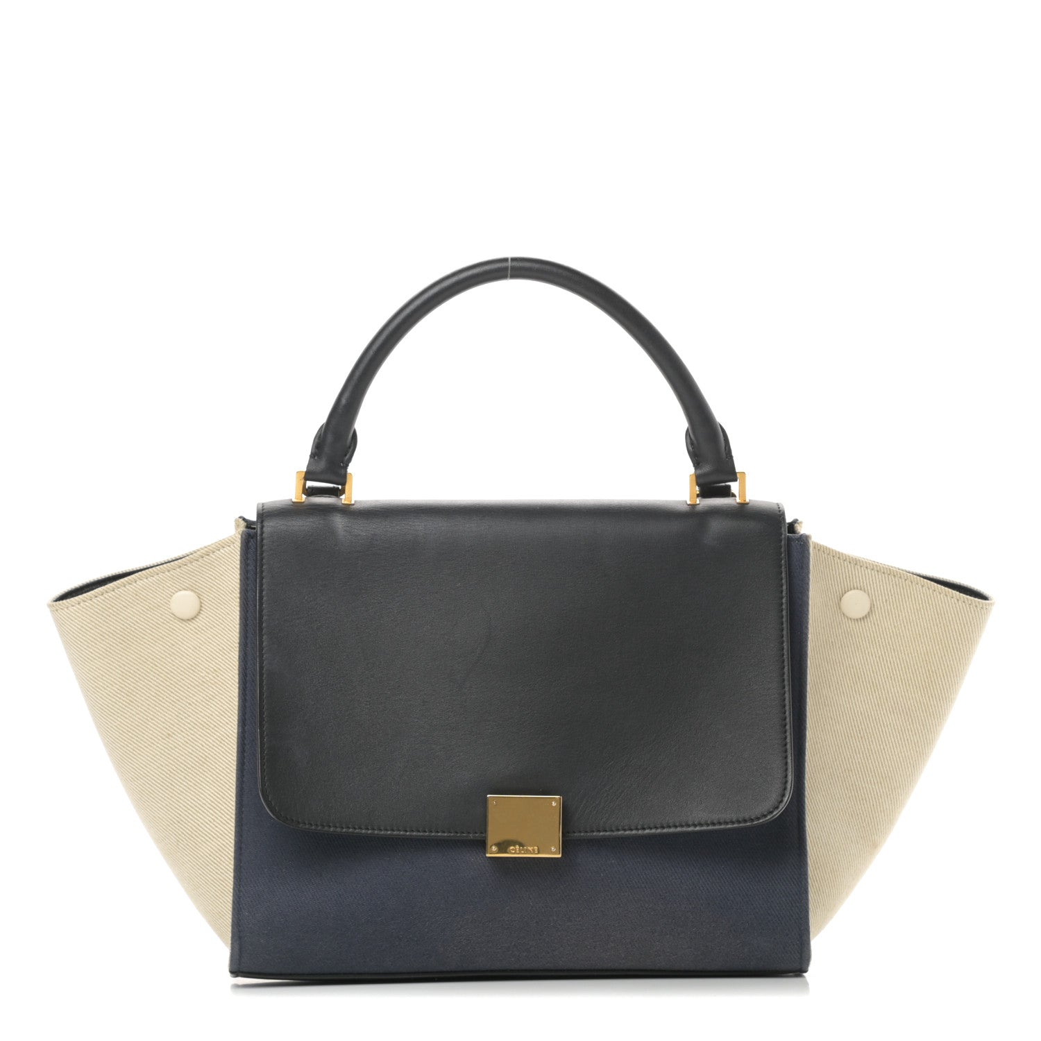 Celine Smooth Calfskin Linen Small Tri-Color Trapeze Black Navy Blue 1 of 17