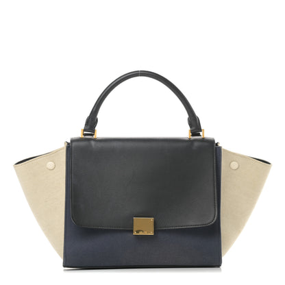 Celine Smooth Calfskin Linen Small Tri-Color Trapeze Black Navy Blue 1 of 17