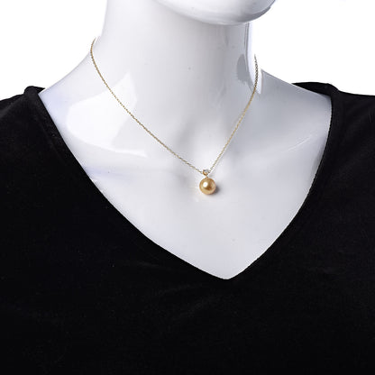 Mikimoto 18K Yellow Gold Diamond Golden South Sea Pearl 10mm Drop Pendant Necklace 2 of 5