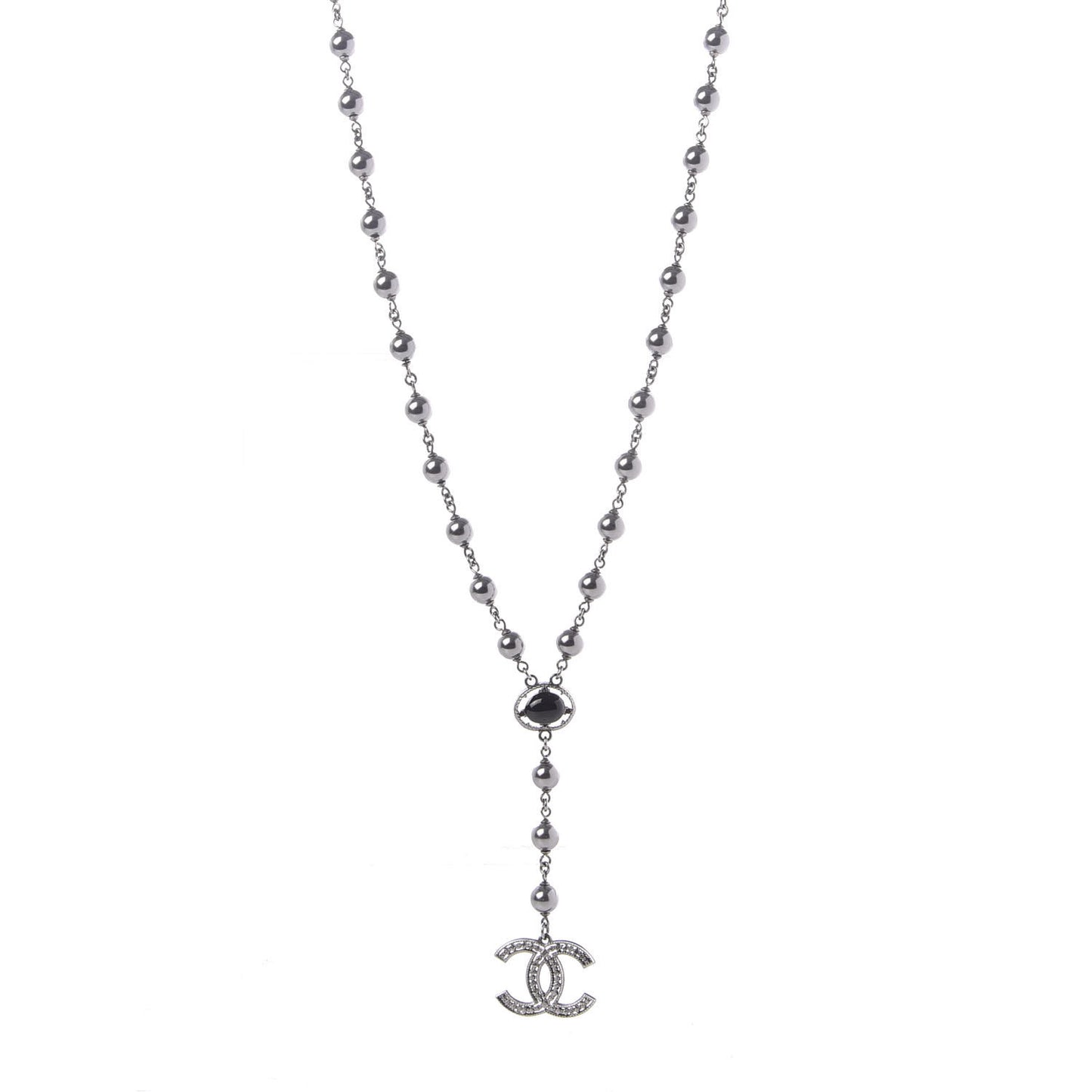 Pearl Resin Bead CC Long Necklace Ruthenium