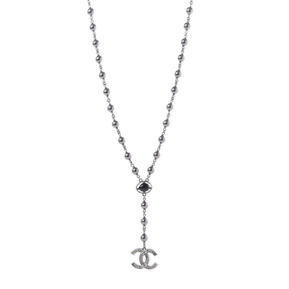Chanel Pearl Resin Bead CC Long Necklace Ruthenium 1 of 5