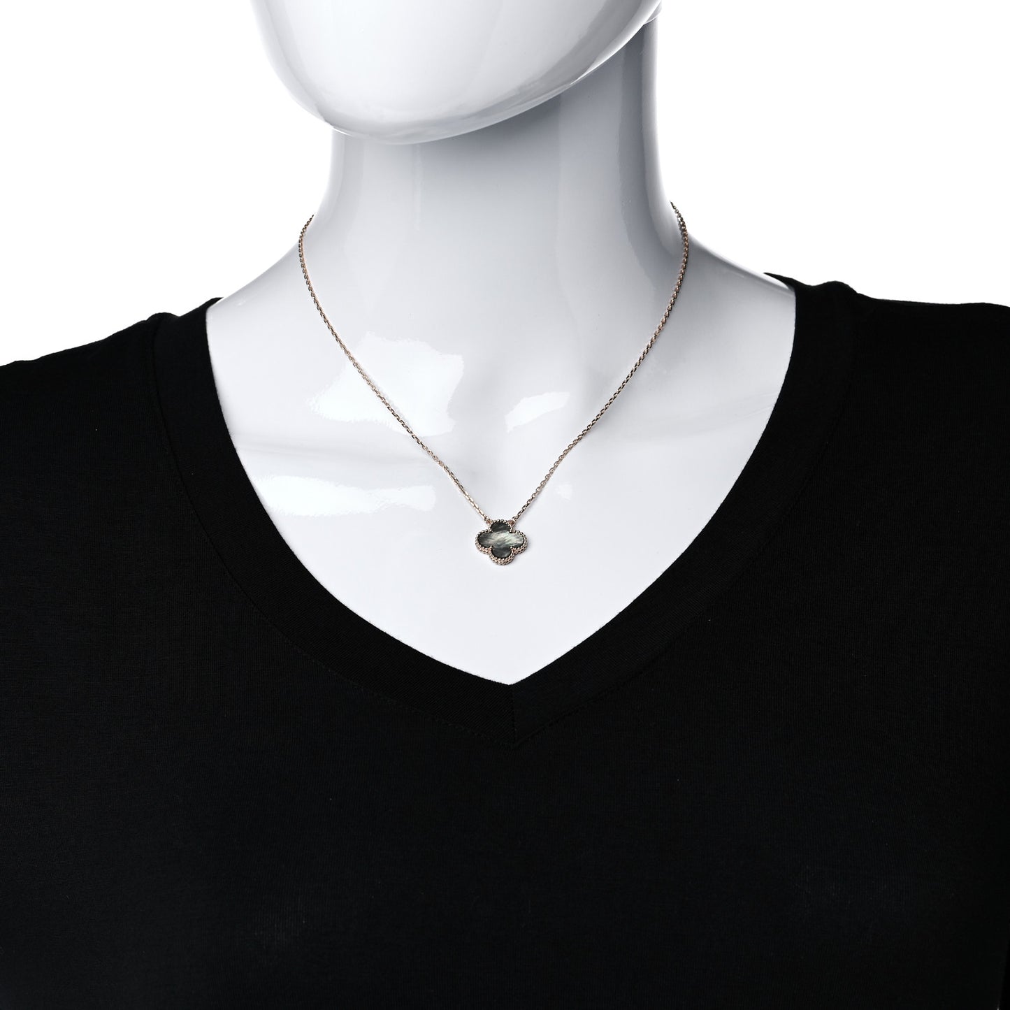 18K Rose Gold Gray Mother of Pearl Vintage Alhambra Pendant Necklace