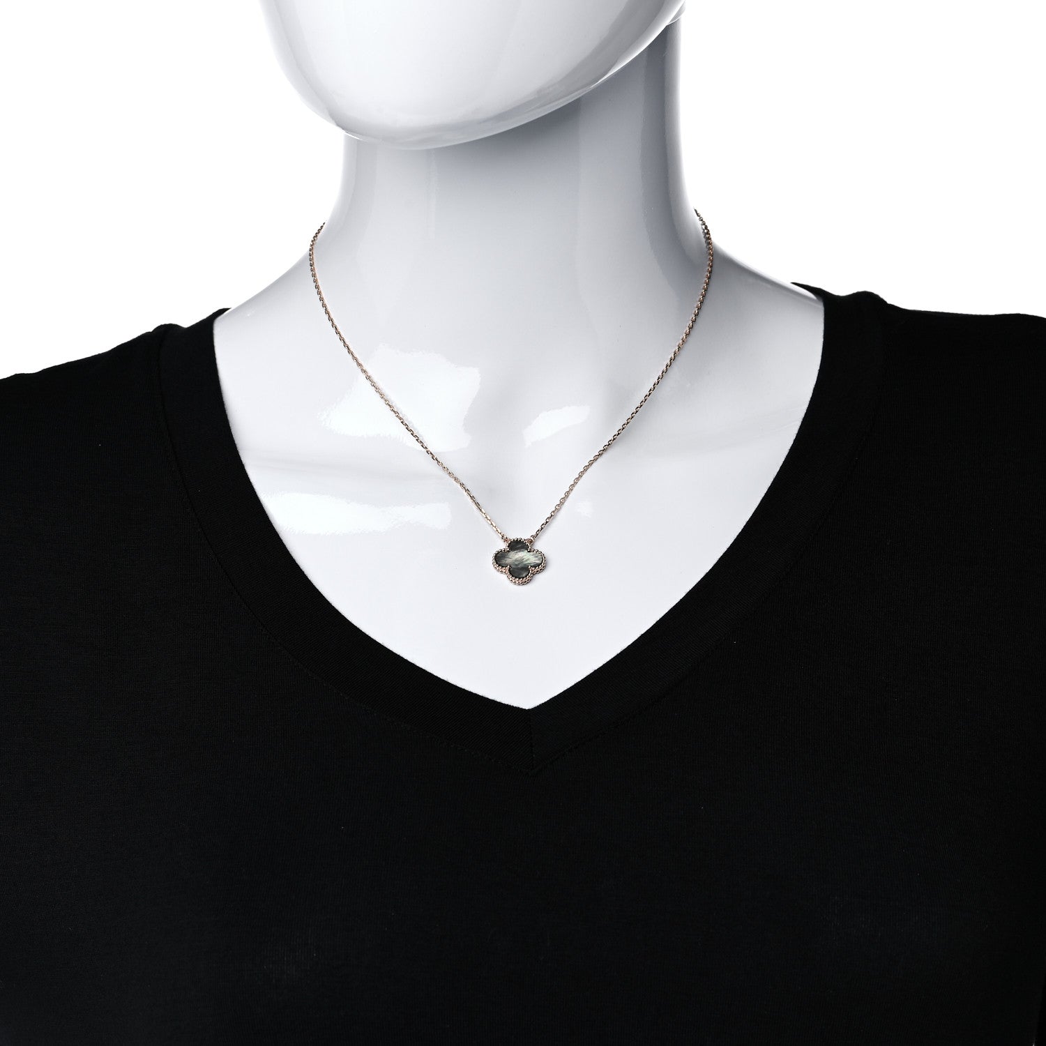 Van Cleef & Arpels 18K Rose Gold Gray Mother of Pearl Vintage Alhambra Pendant Necklace 2 of 9