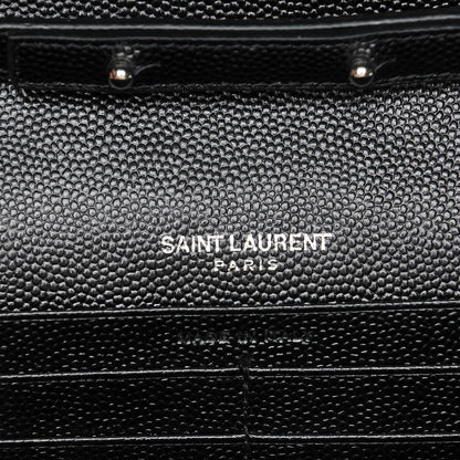 Saint Laurent Grain De Poudre Matelasse Chevron Monogram Chain Wallet Black 6 of 7