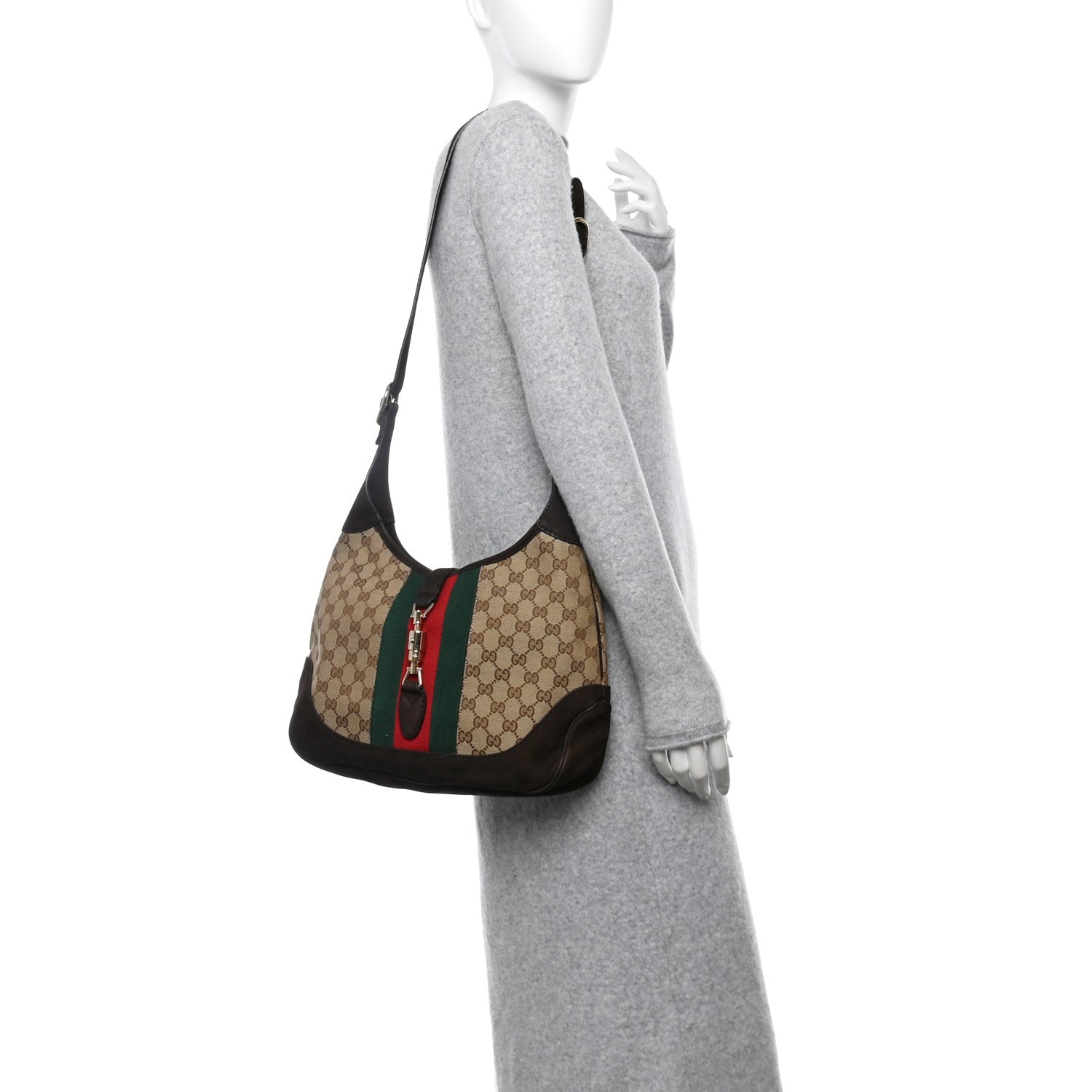 Gucci Monogram Web New Jackie Shoulder Bag Dark Brown 2 of 10