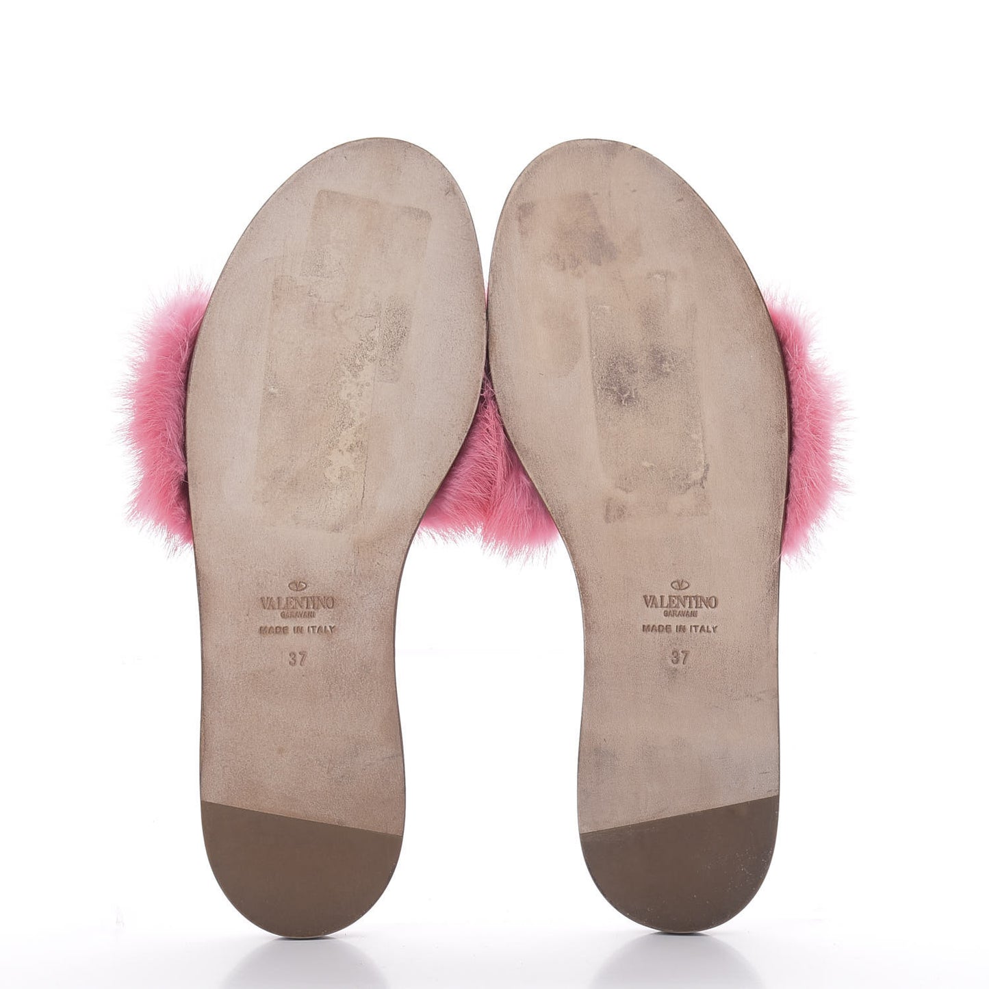 Mink Fur Rockstud Flat Slide Sandals 37 Shadow Pink