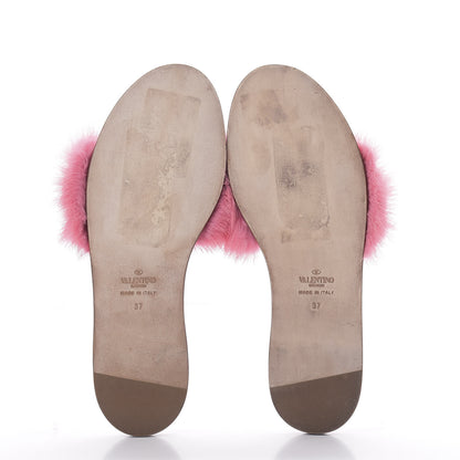 Valentino Garavani Mink Fur Rockstud Flat Slide Sandals 37 Shadow Pink 7 of 10