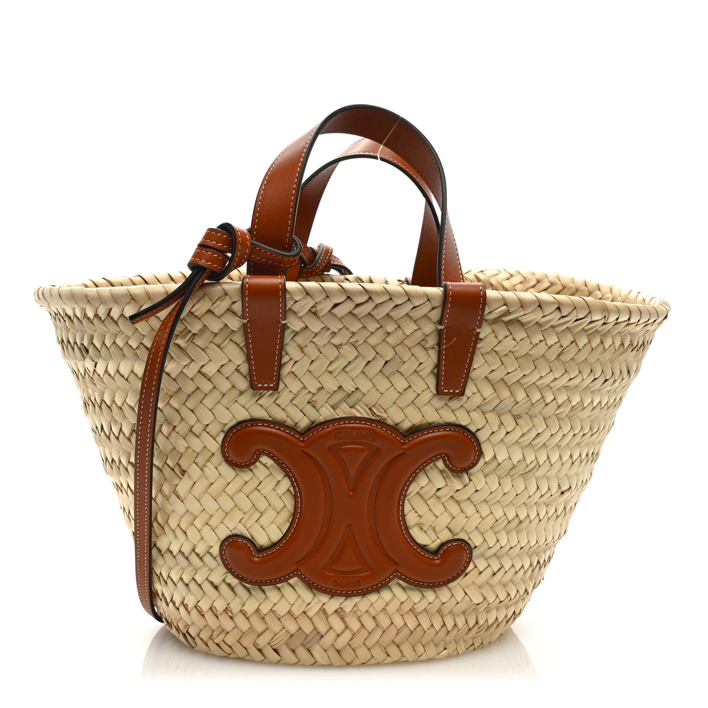 Raffia Calfskin Triomphe Teen Panier Tan
